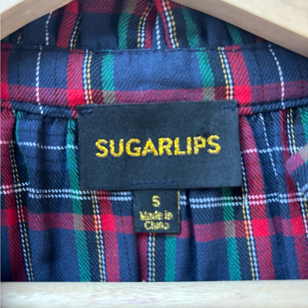 Sugarlips Miley Navy Tartan Plaid Palmer Puff Sleeve Tiered Maxi Dress Small - Picture 6 of 10